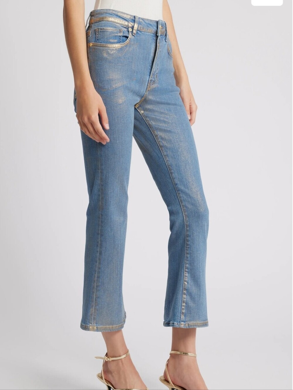 Frame Le Crop Mini Boot Denim Jeans In Gold Hologram 30